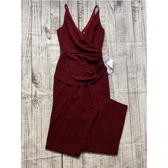 Dress the Population Sam Shirred Burgundy Elegant Jumpsuit NWOT Small - Picture 2 of 8